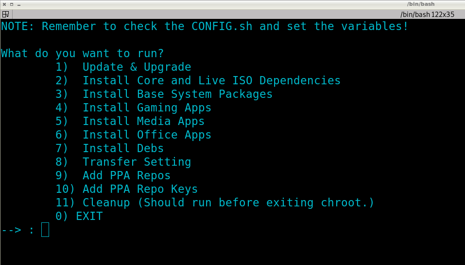 1 Distro Builder Chroot Menu.