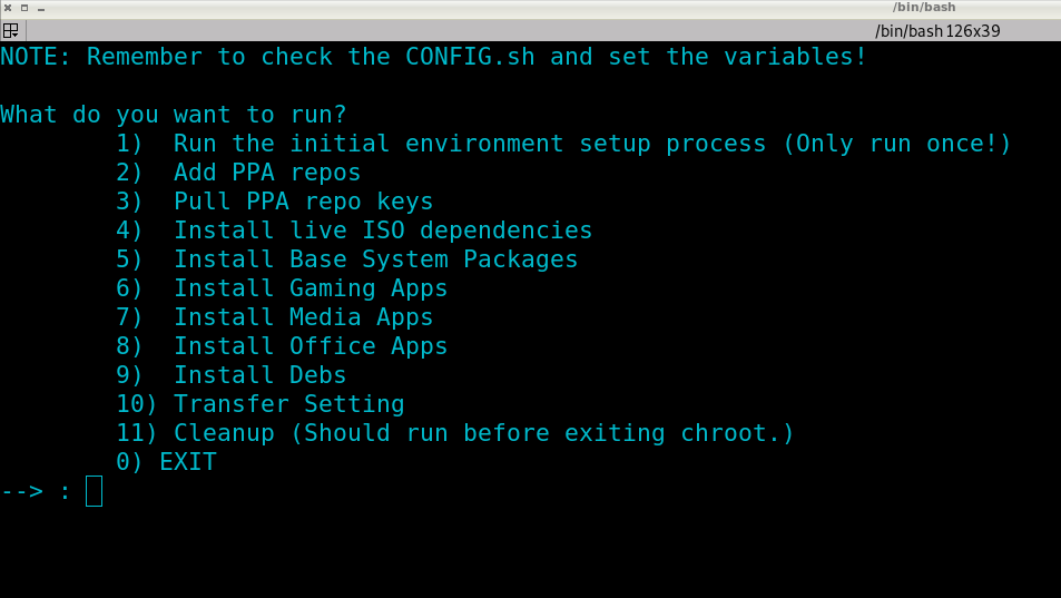 1 Distro Builder Chroot Menu. 
