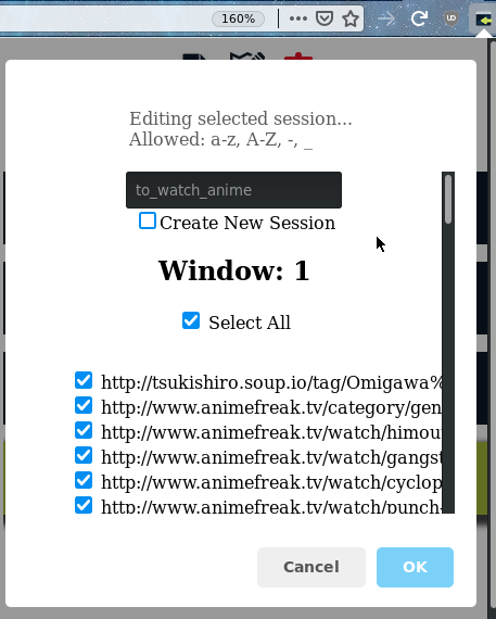 6 Editing a selected session.